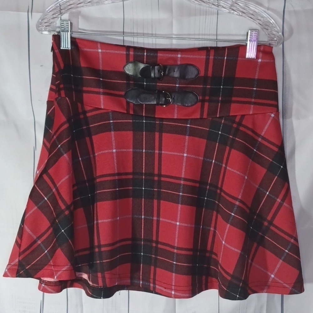 Allegra K red and black plaid school girl skater 90’s skirt